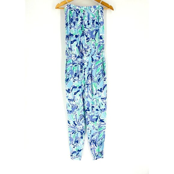 Lilly Pulitzer Womens Emiko Strapless jumpsuit in Lillys Lilac Nice Ink Size XS - Picture 3 of 11